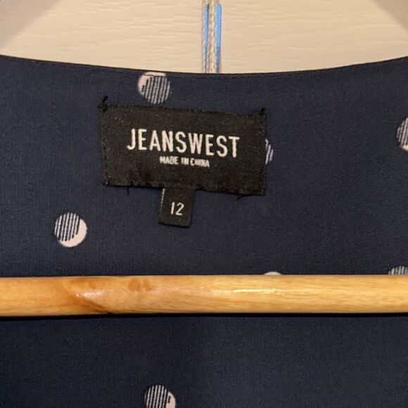 Jeanswest 10 Navy Blush Pink Polka Spotted Button Front Long Sleeve Blouse - Picture 8 of 11